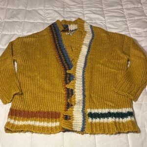 Buckle BKE Mustard Yellow with Stripes Open Cardigan Sweater